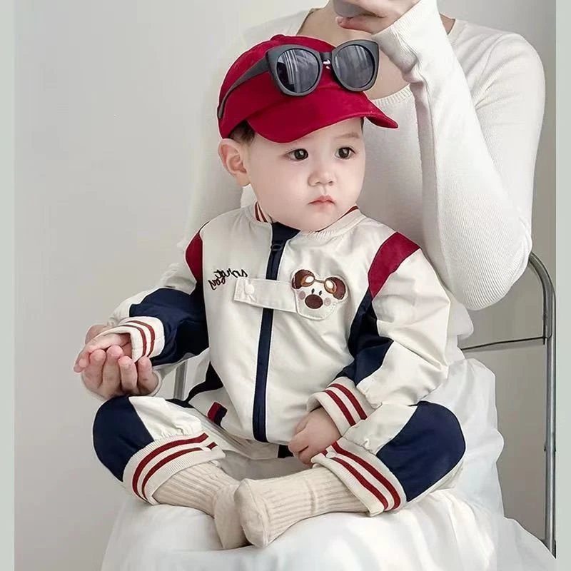 【双层】春秋季新款熊仔探险连体哈衣男女宝婴幼儿长袖童装连体衣