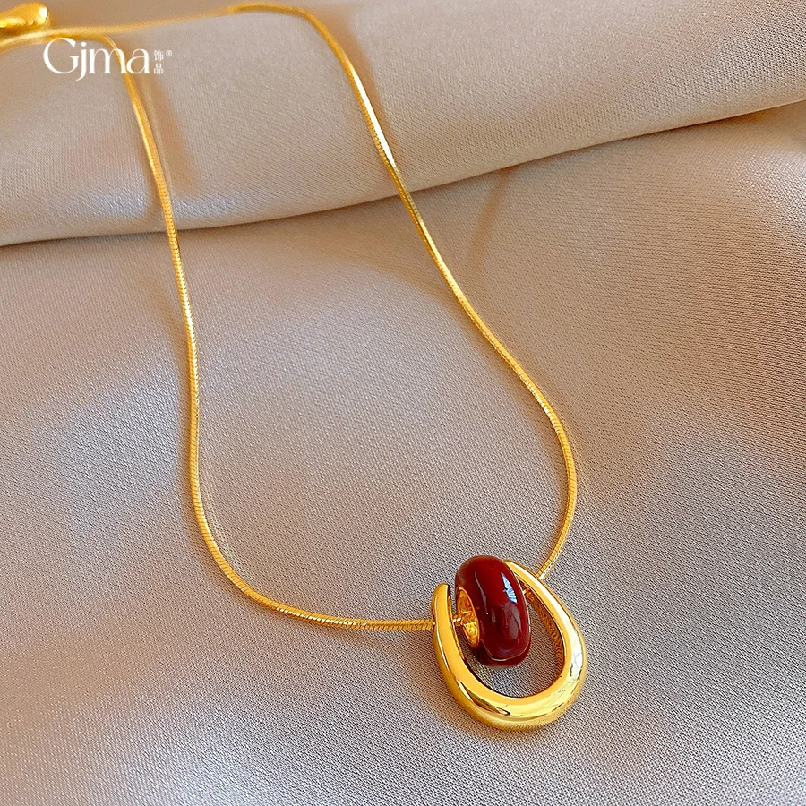 18k真金电镀复古简约U形吊坠项链配饰女时尚毛衣链轻奢高级感项饰