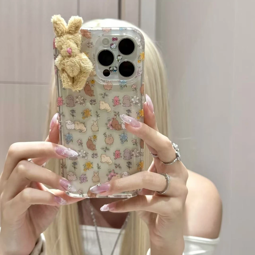 五彩鲜花兔兔适用苹果手机壳15/13/12/14全包xr软套