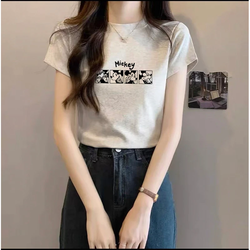 夏季薄款2025年新款正肩纯棉短袖t恤女百搭洋气灰色上衣打底衫潮