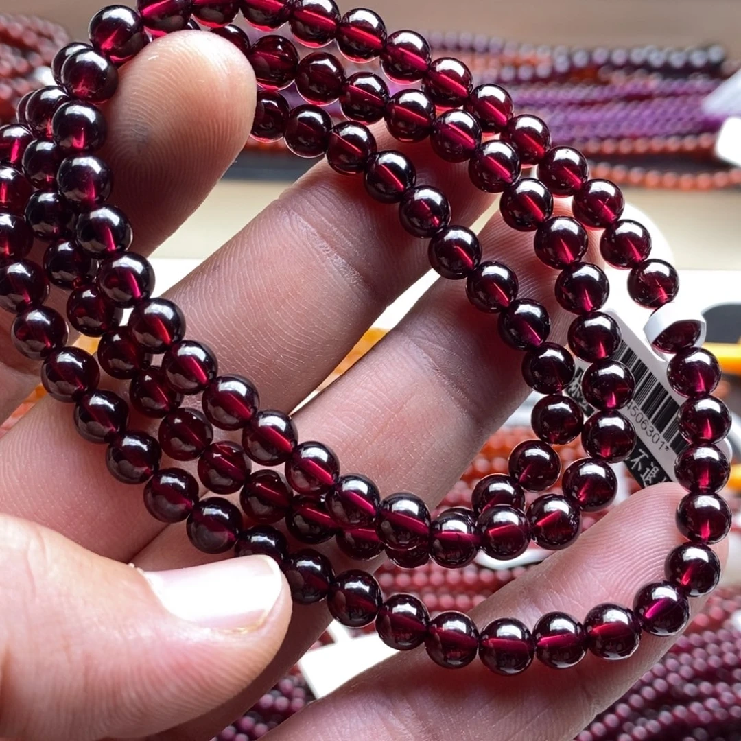 未镶嵌石榴石手链5.9mm酒红色