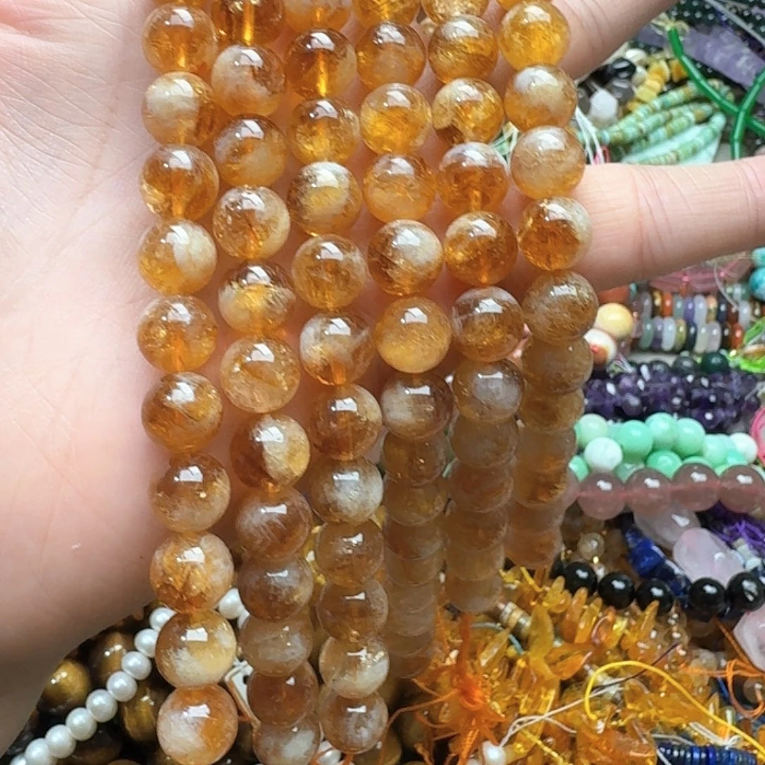 玛瑙/玉髓未镶嵌珠宝半成品一条10mm黄塔晶