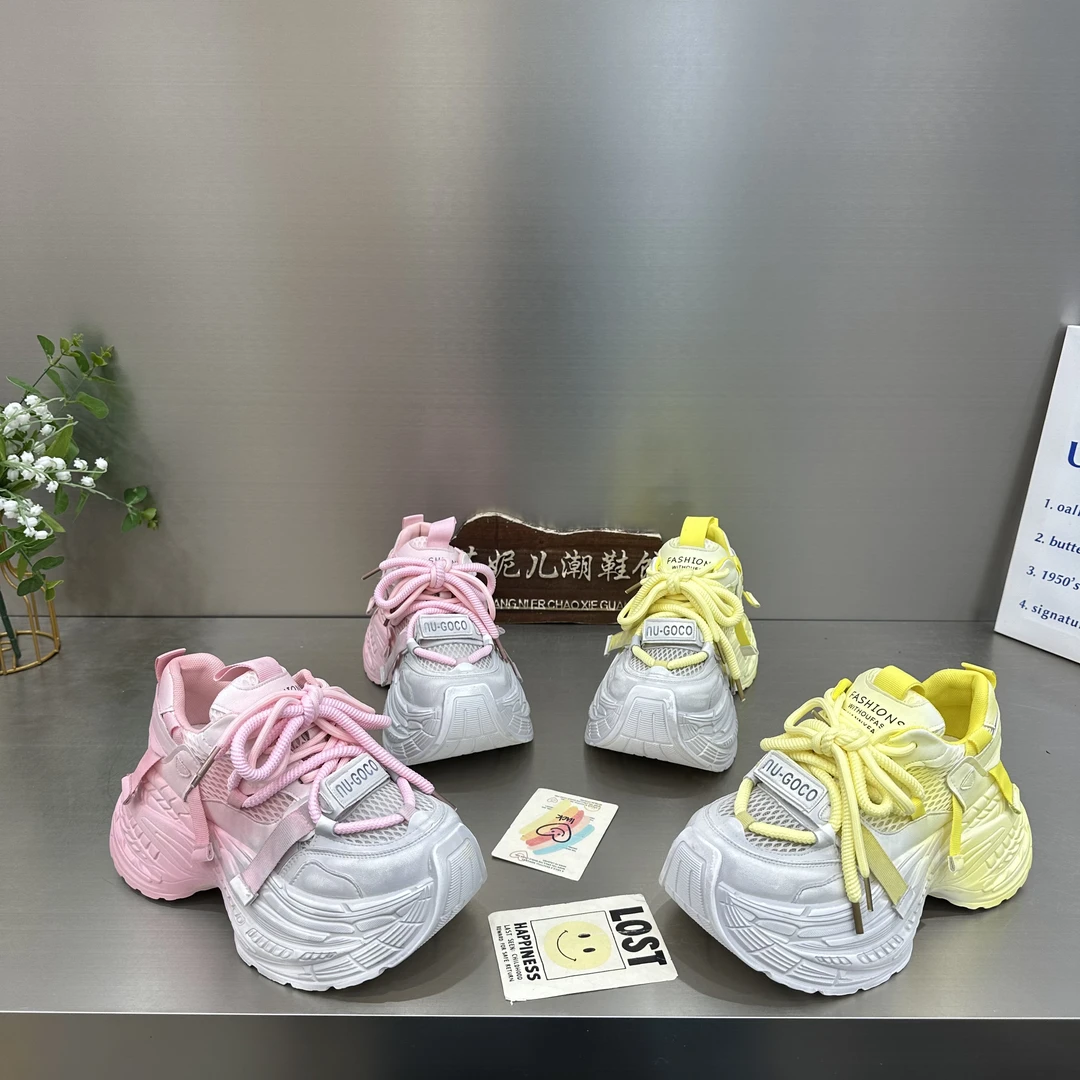 MANGNIER/老爹鞋女渐变色厚底增高8cm小个子网面透气休闲运动鞋女