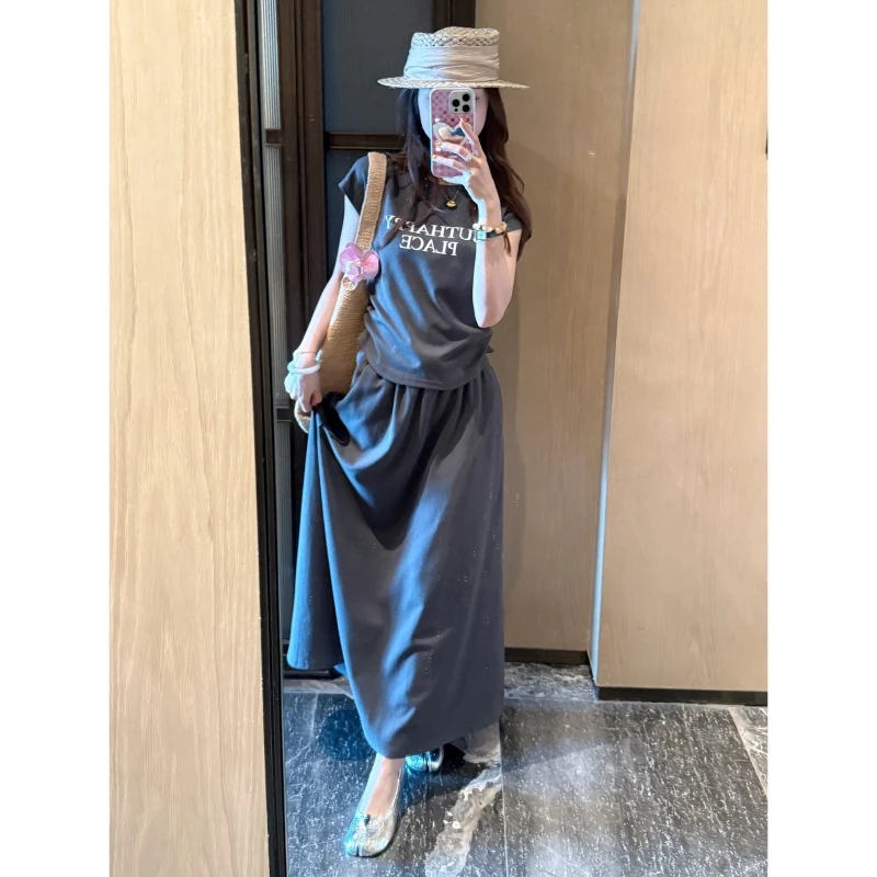 【灰色字母套装】夏季时尚百搭温柔简约套装裙-TZ2025595