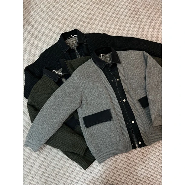 冬季 针织牛仔拼接 保暖羽绒服
