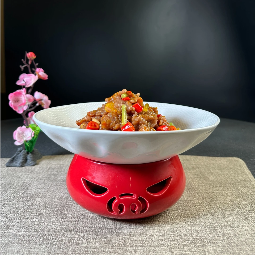 创意斗碗金钱猪加热保温明炉酒店饭店家用盘子商用高档餐具圆形