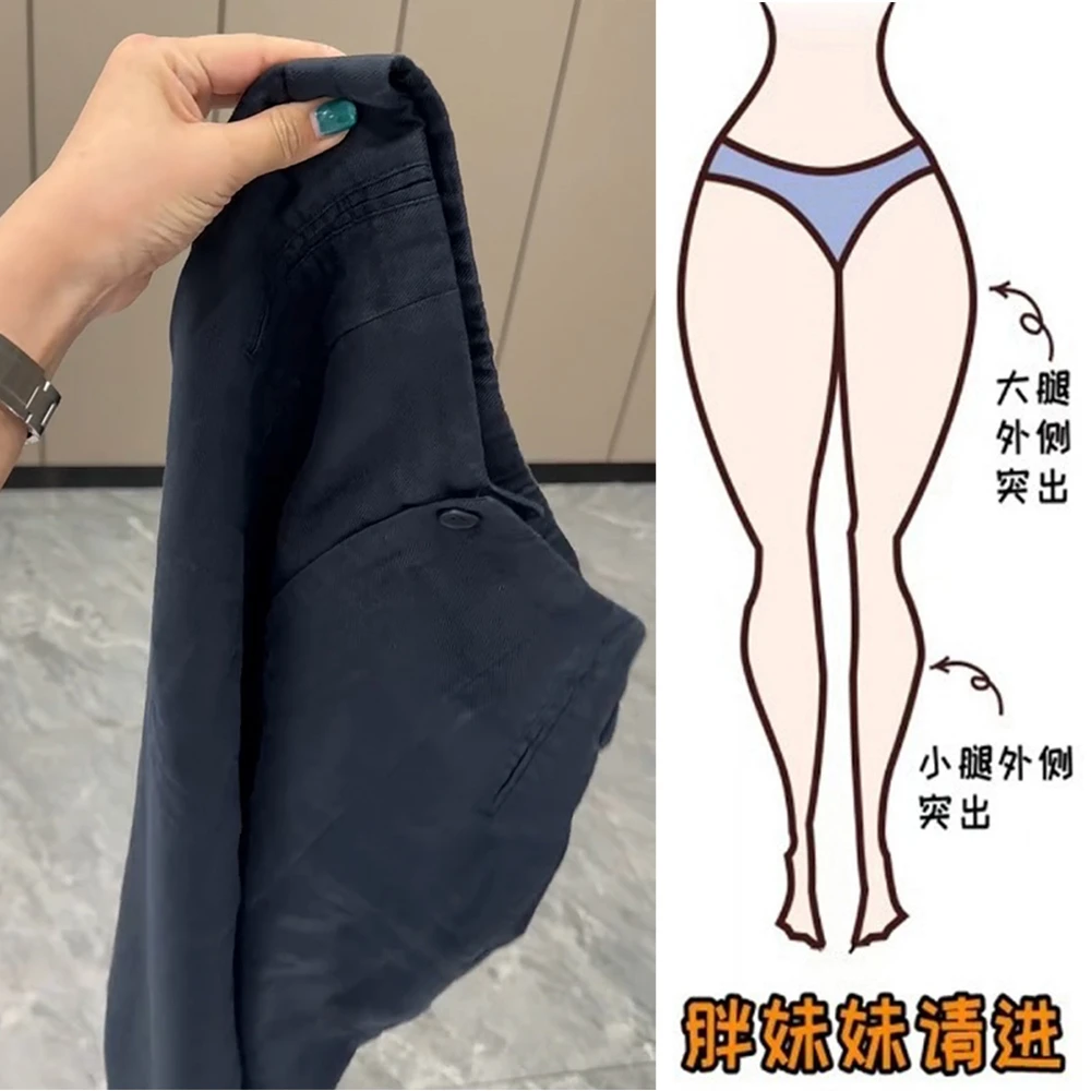 现货款九分休闲垂感西裤女2025爆款宽松大码微胖显瘦天丝麻弯刀裤