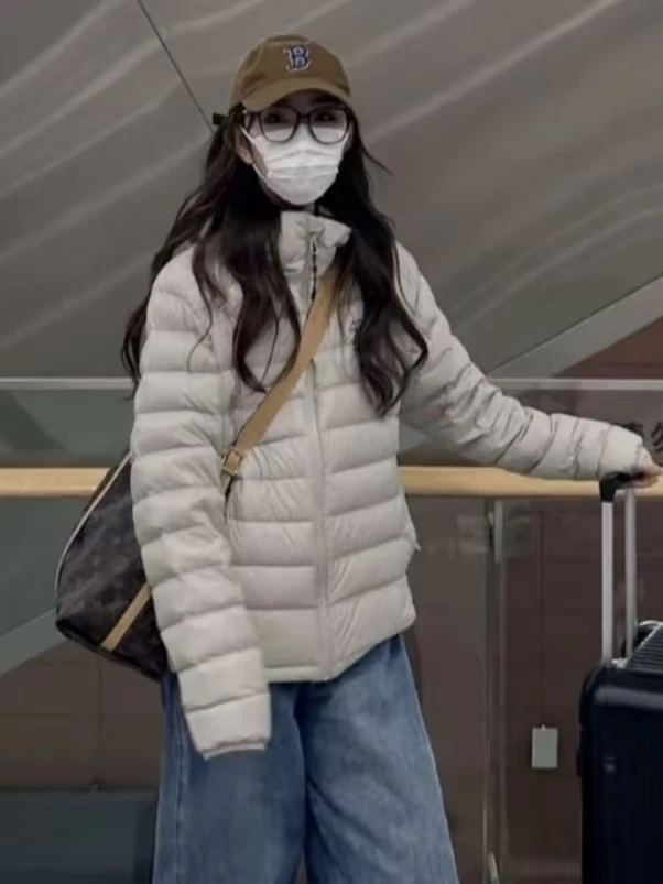 短款排骨羽绒服女2025年冬季新款拉链连帽轻薄韩版情侣羽绒外套