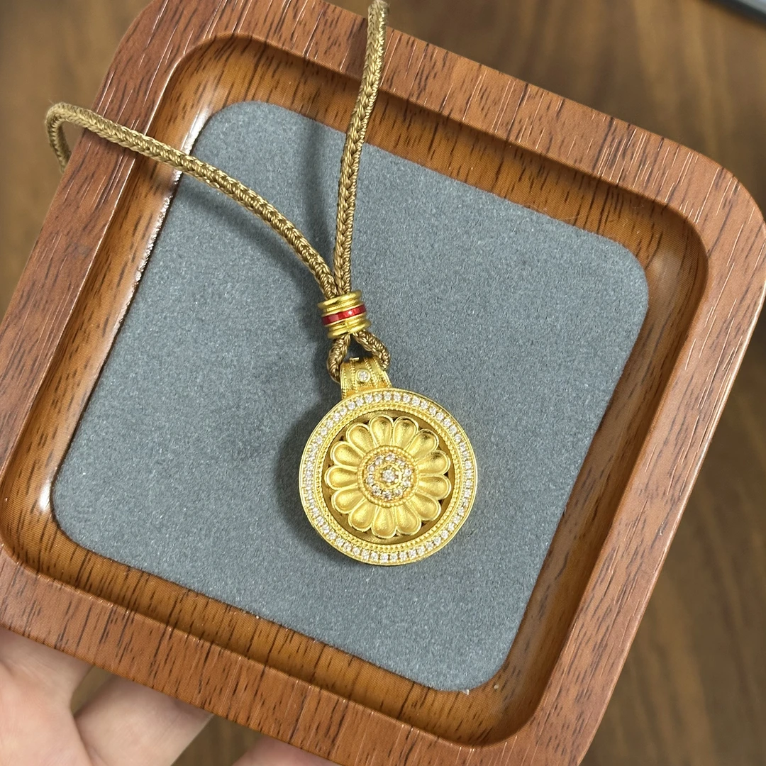 XL3668 点钻太阳花旋转八宝罗盘项链编绳毛衣链