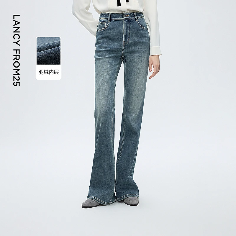 朗姿复古法式优雅微喇爆款牛仔裤简约修身显瘦裤子2025年冬季新款