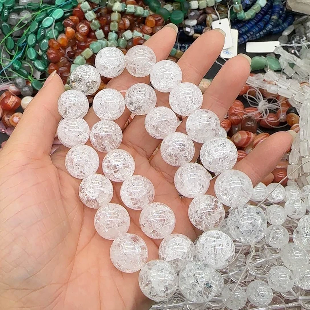 玛瑙/玉髓合金珠宝半成品白水晶14mm一条阿赛