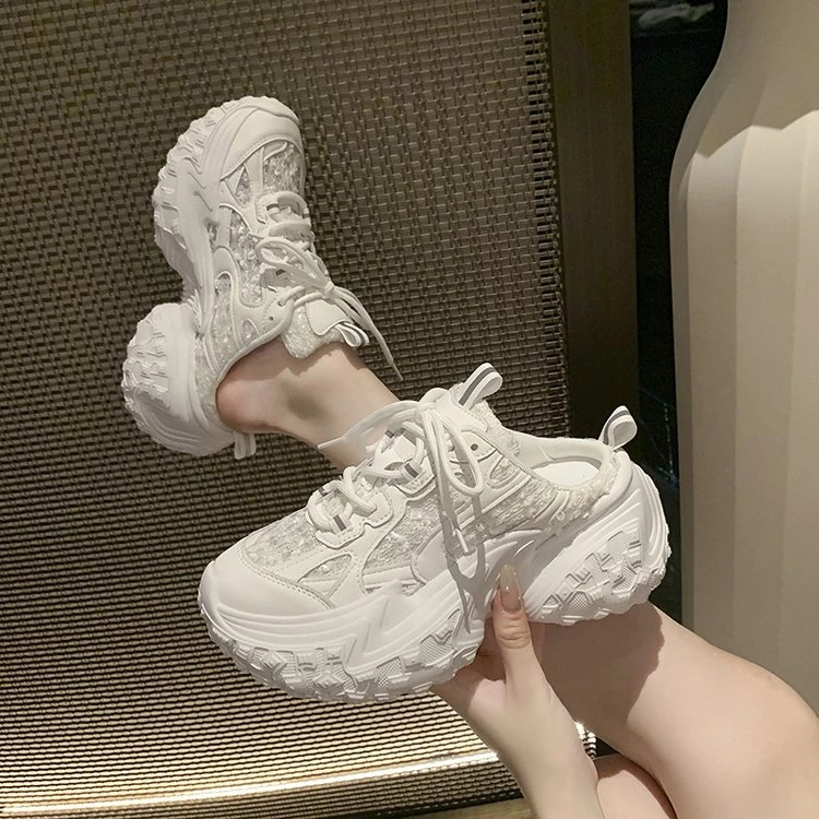 [曼曼]7cm增高厚底小个子包头半托老爹鞋