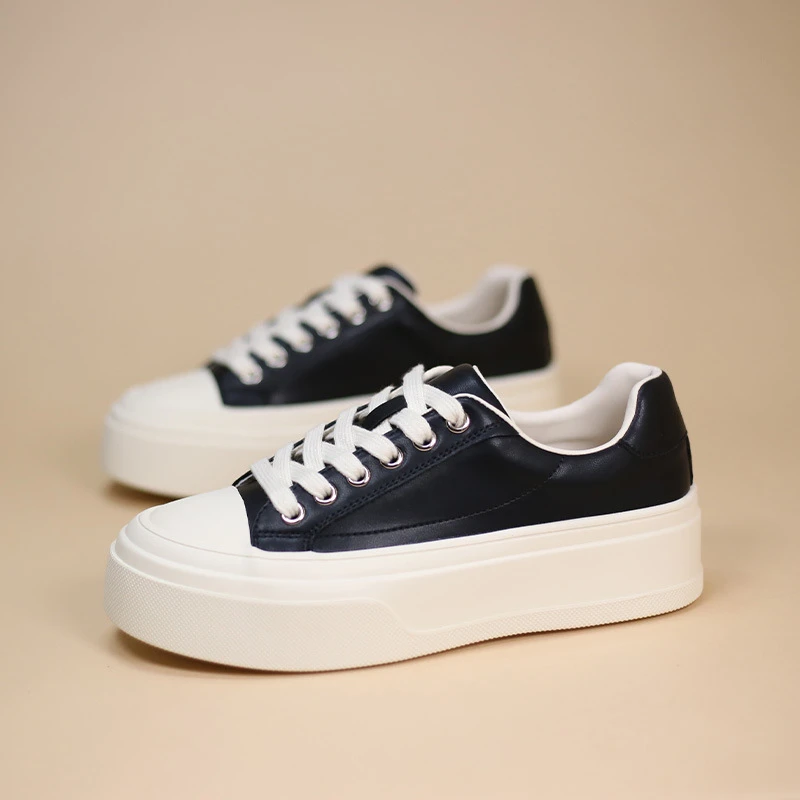 韩版简约复古厚底款真皮休闲简约板鞋春秋款休闲时尚百搭小众鞋子