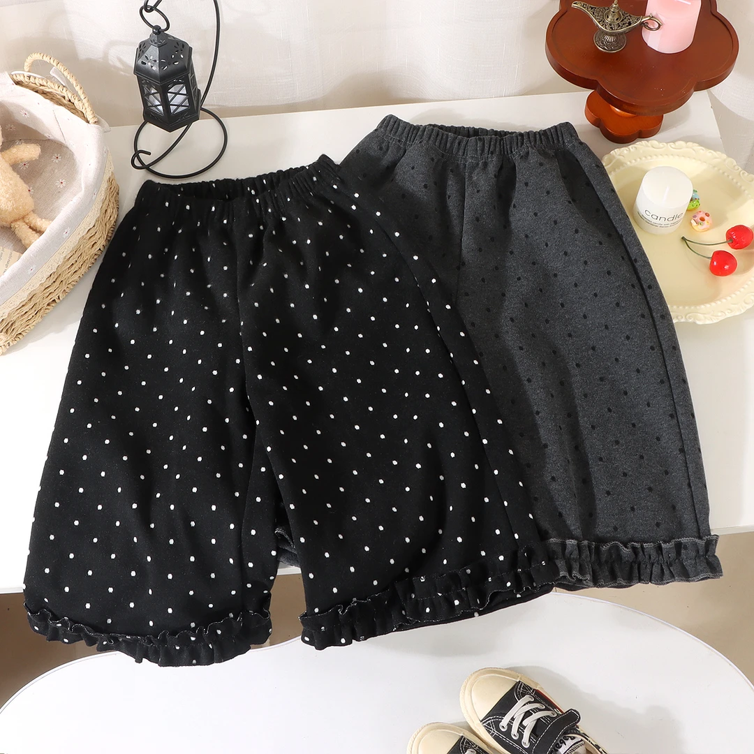 女童裤子秋装新款宝宝花边休闲裤百搭直筒裤儿童波点阔腿裤春秋款