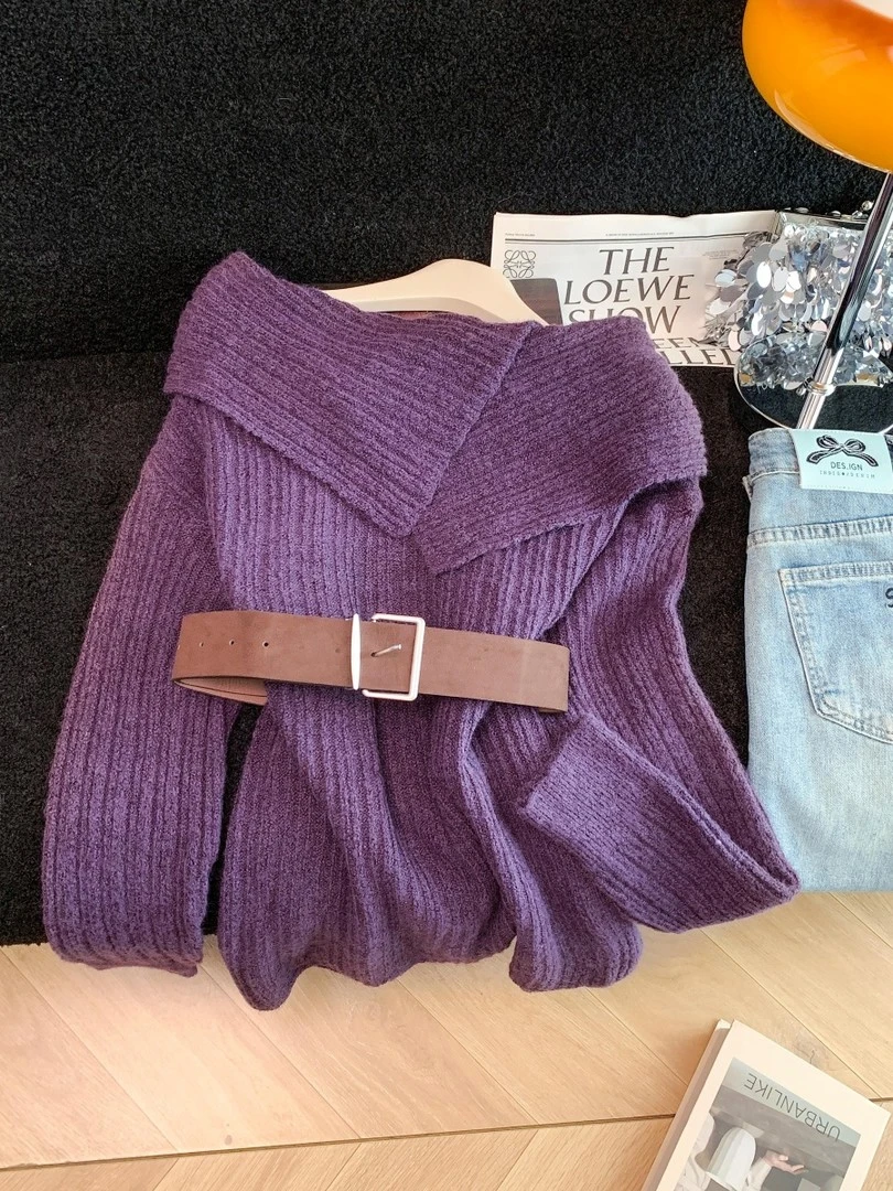 法式高级感百搭翻领毛针织衫女秋冬新款时尚小众长袖纯色毛衣休闲