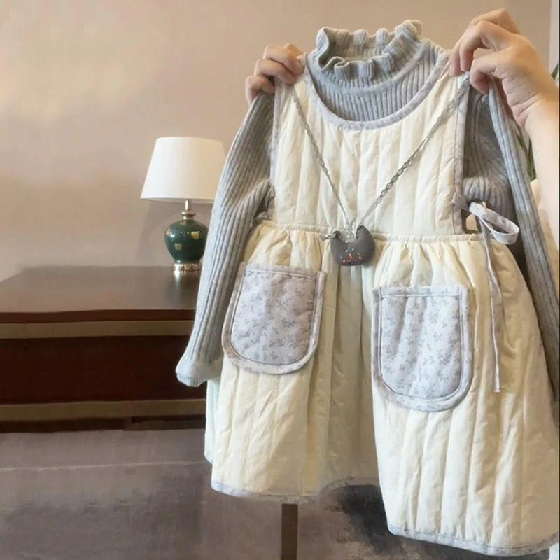 YeeHoO英氏【断码】韩版童装2025新款女童连衣裙套装儿童洋长袖低领