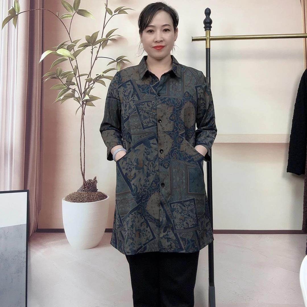 2025年春季新款八分袖风衣中年妈妈加肥加大上衣薄风衣外套2112