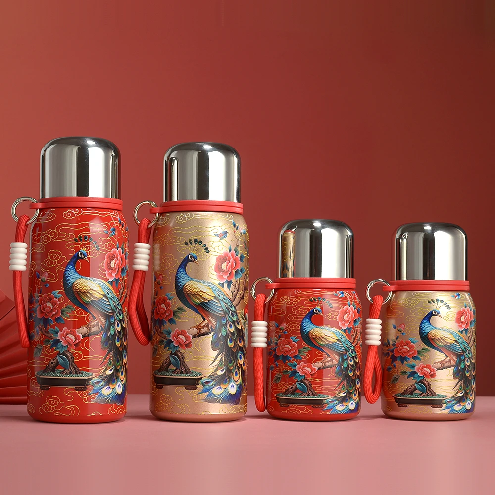 爆款轻奢时尚金孔雀316保温杯大容量便携女士水杯保冷保热随手杯