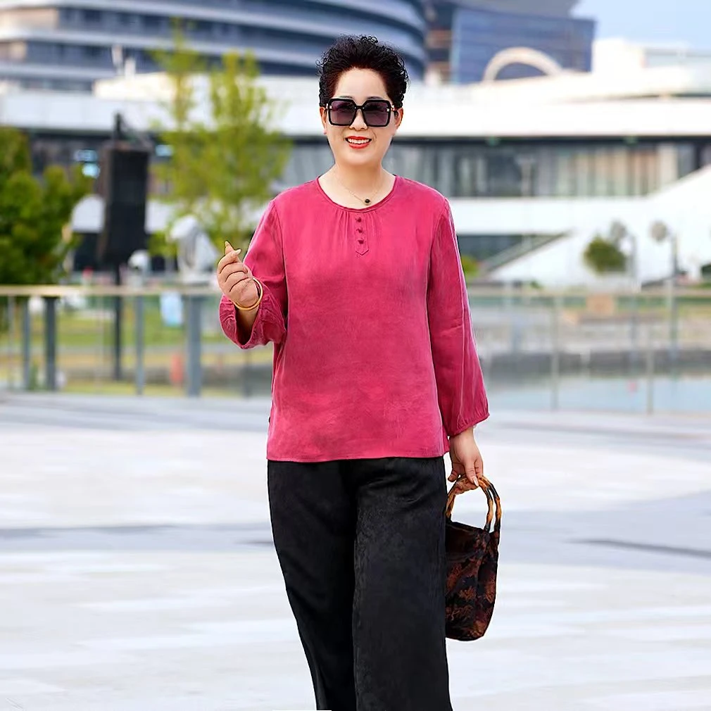 【粉棠】新中式气质宽松印花提花复古上衣小衫