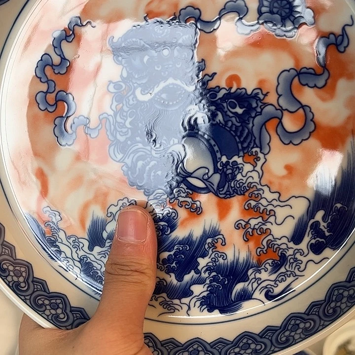 瓷片景德镇梵红醒狮大壶承