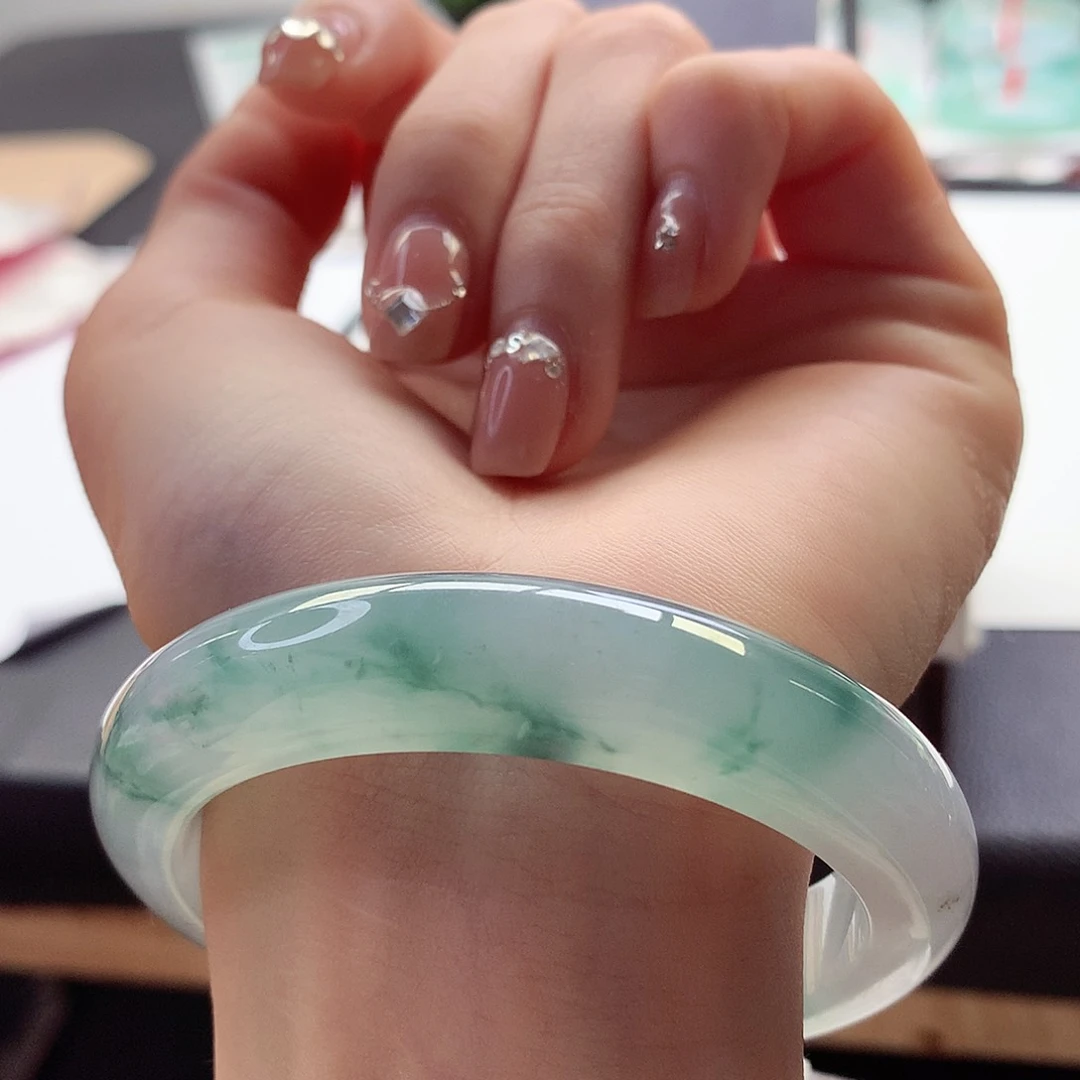 翡翠手镯未镶嵌天然翡翠55-56对标大万飘花毕业款