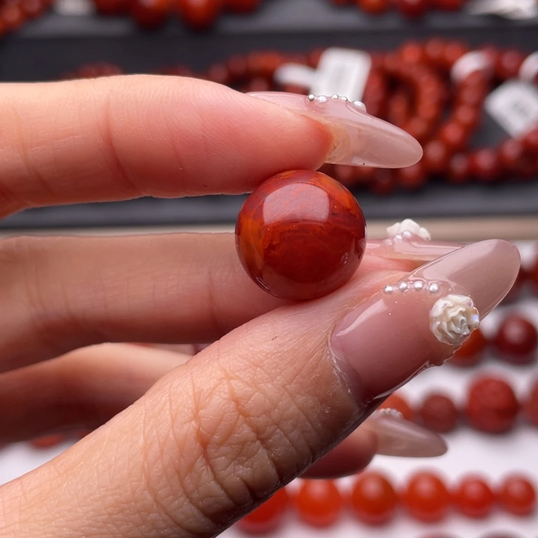 南红玛瑙未镶嵌手链14.6mm瓦西牛血火焰单珠