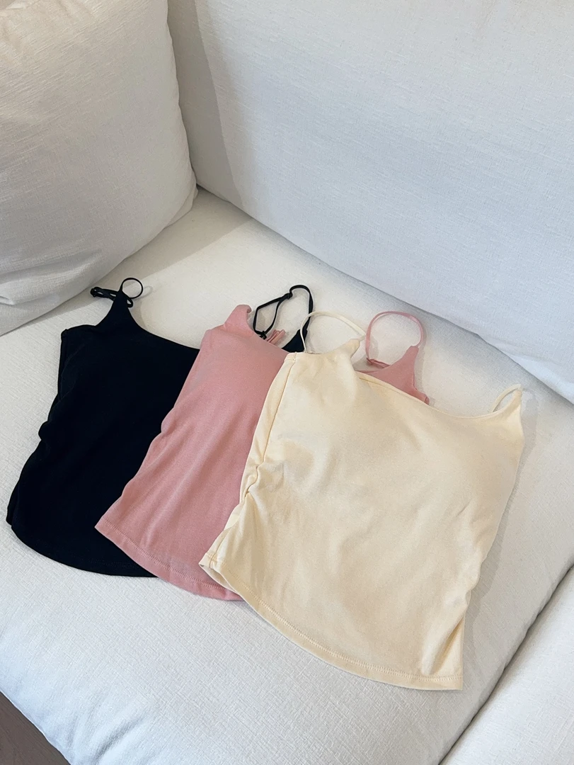 新款纯欲甜辣设计感褶皱吊带背心女带胸垫内搭外穿修身美背上衣夏