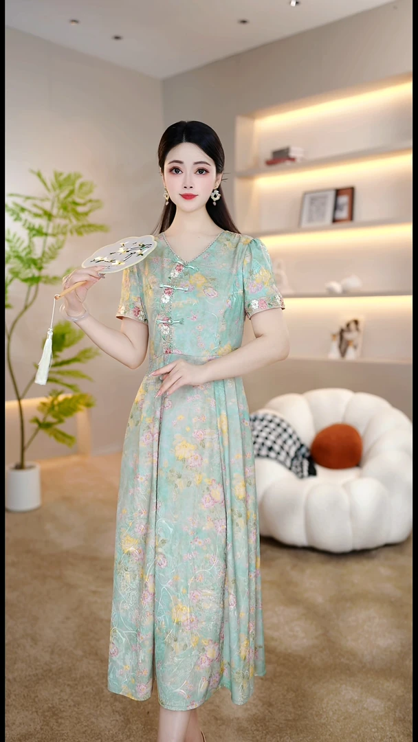 <0D28>2025年夏季新款时尚气质优雅连衣裙中式减龄气质连衣裙