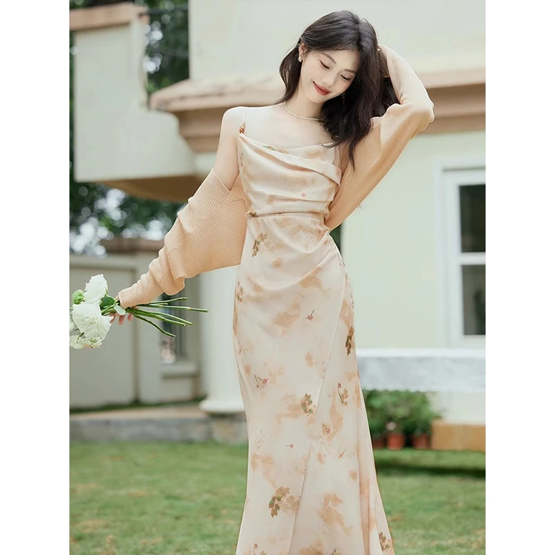 【两件套】法式碎花吊带连衣裙夏2025新款惊艳气质开衫裙子D1562