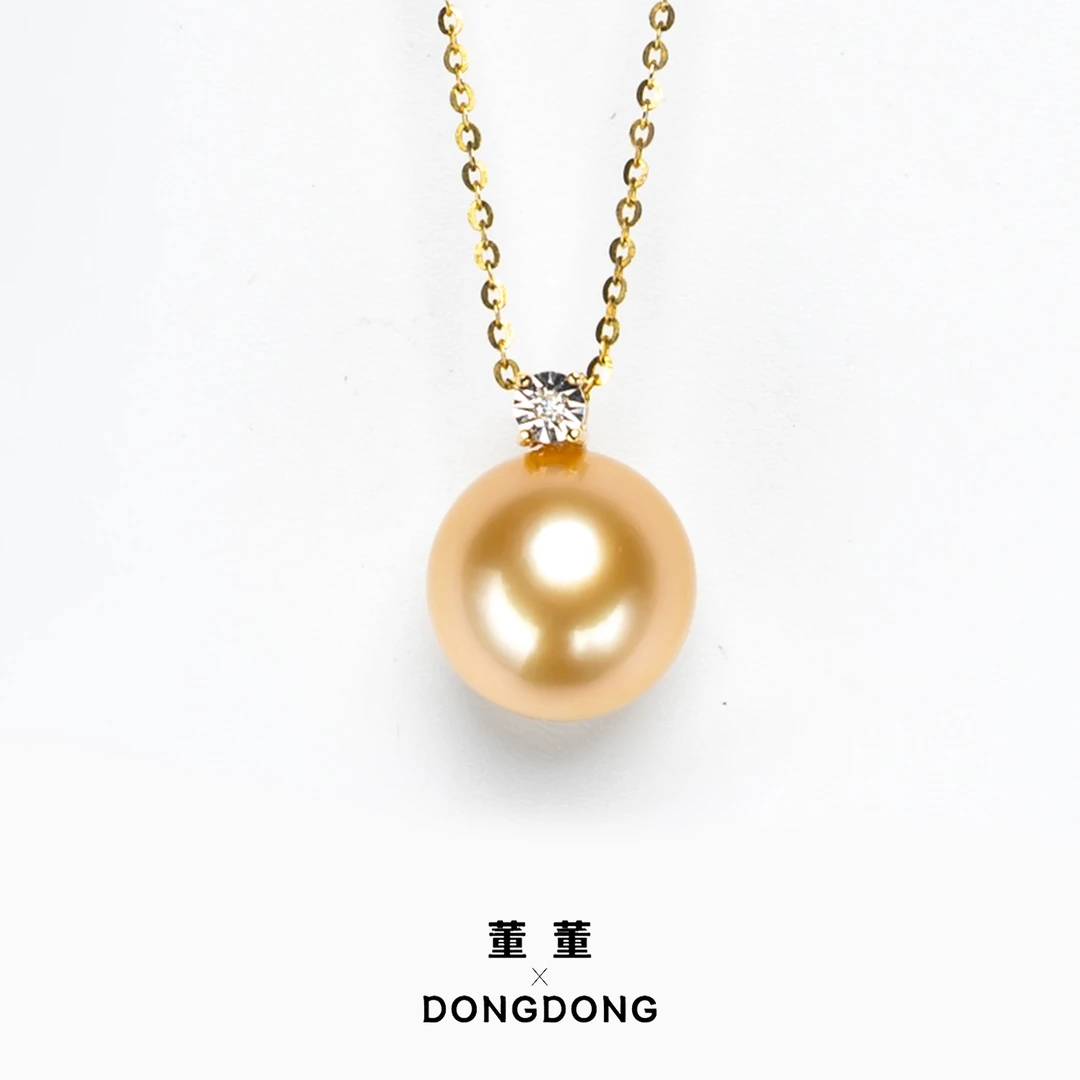 【董董】天然海水南洋金珠吊坠/11-12mm/18K金