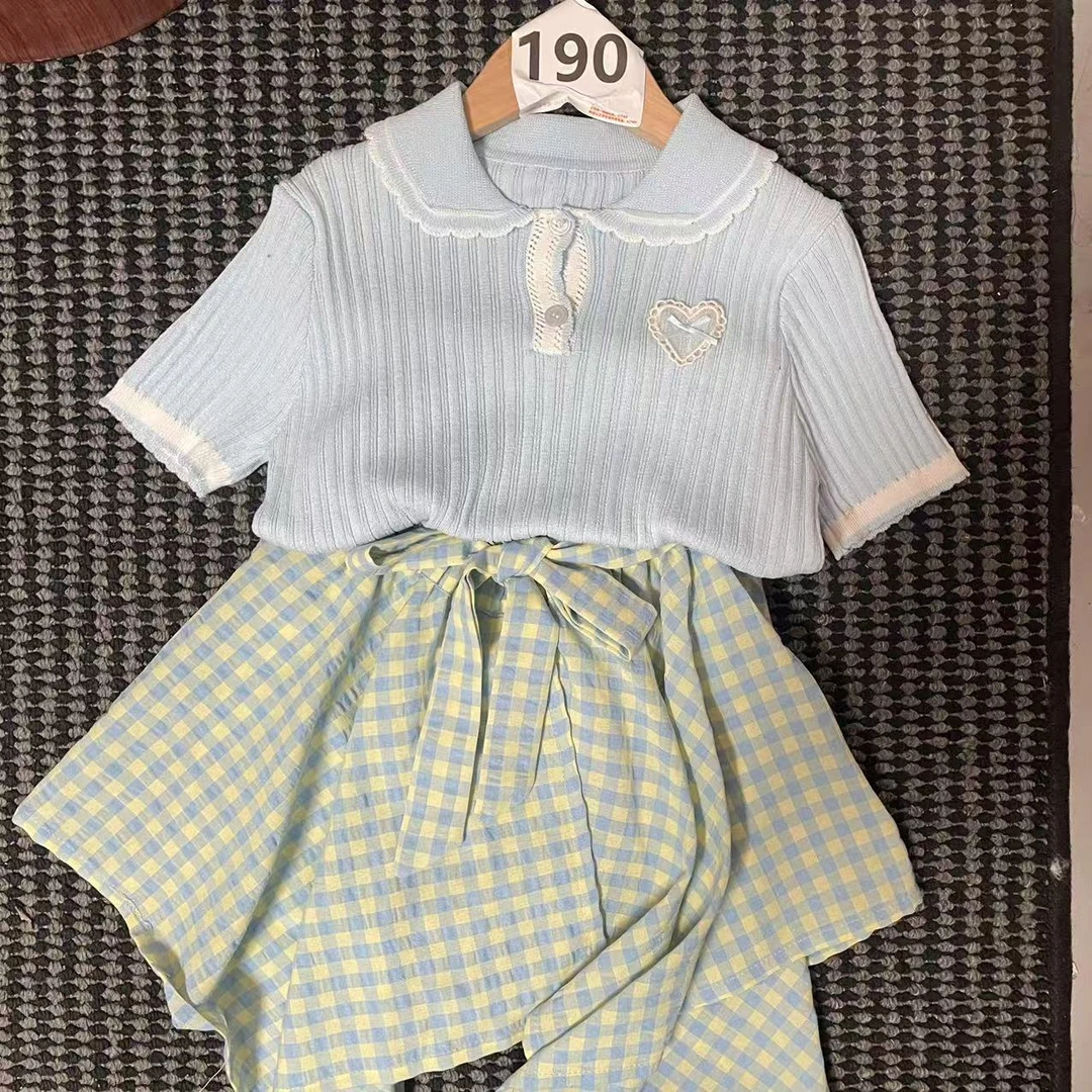 【166】-女童学院风套装夏季2025新款儿童服装卡通两件套