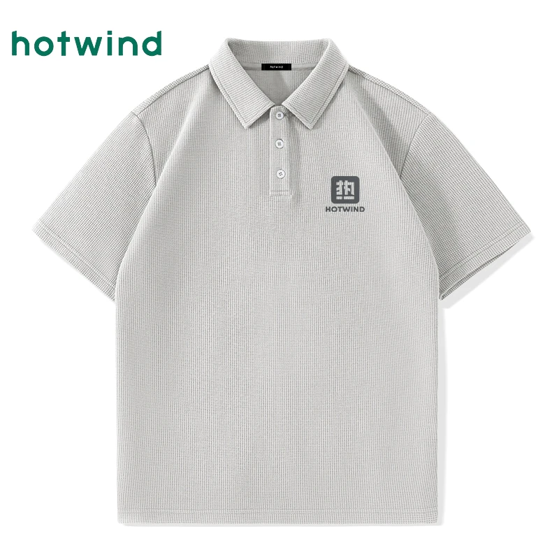 Hotwind/热风华夫格短袖t恤男士复古方块翻领体恤夏季重磅polo衫