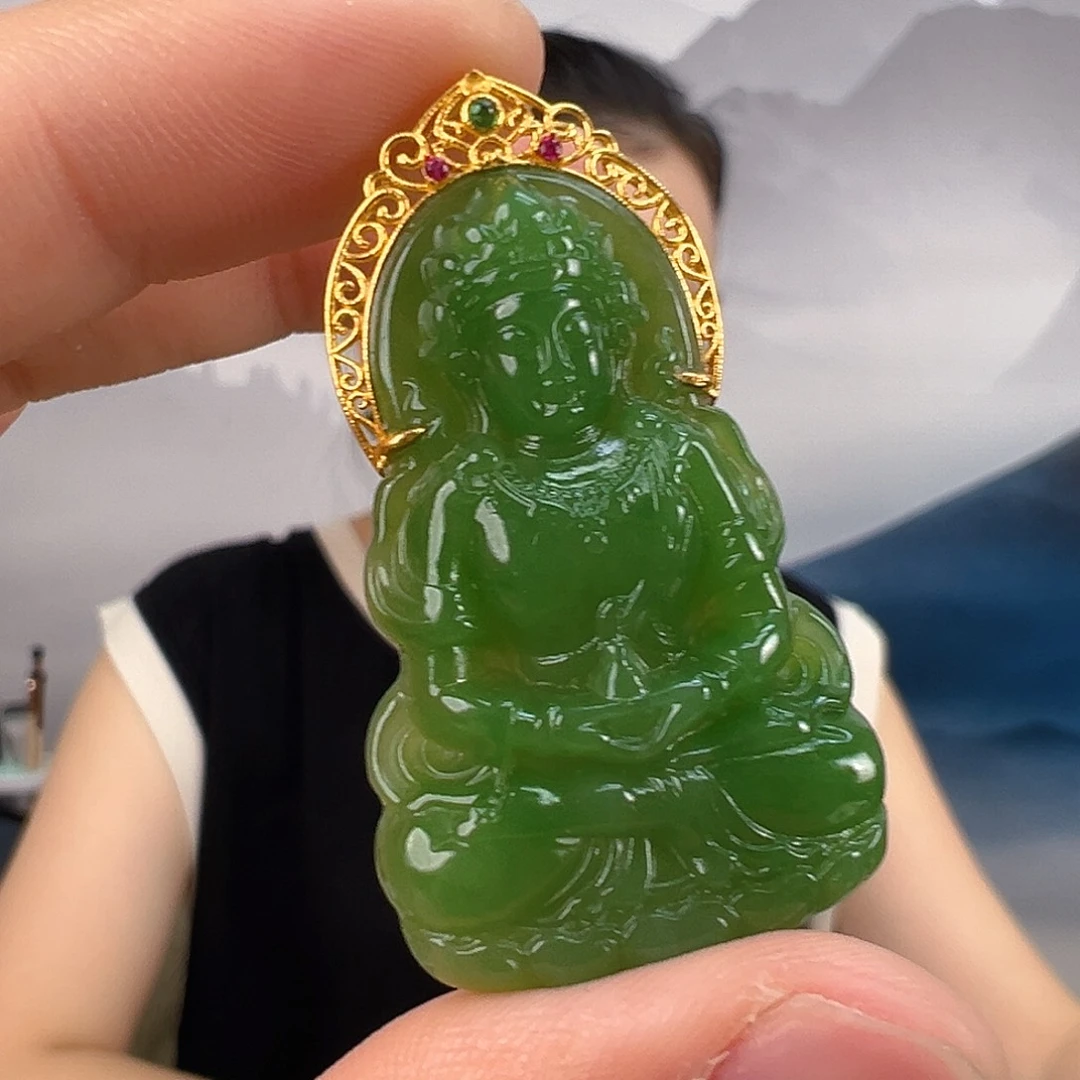 和田玉（碧玉）18K金镶嵌颈饰