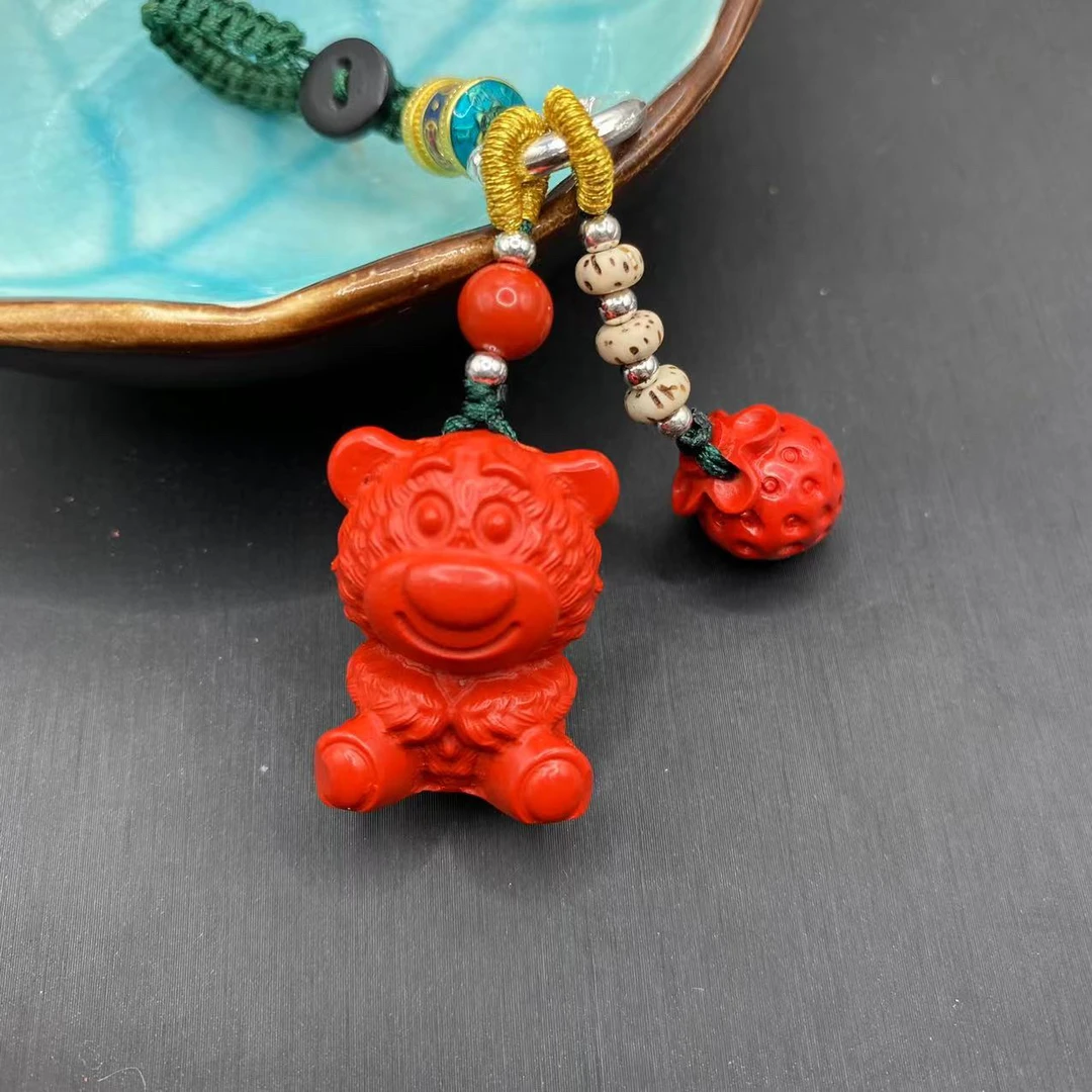 含辰砂工艺品高含量朱砂红砂设计款草莓熊钥匙扣爆款送礼