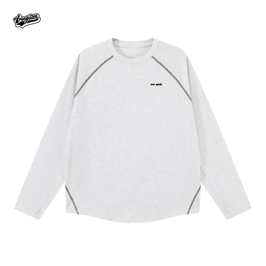 iron youth新款运动休闲长袖棉T恤插肩袖拼色健身训练百搭秋季