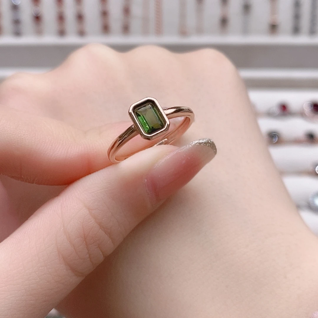 碧玺戒指银S925镶嵌开口