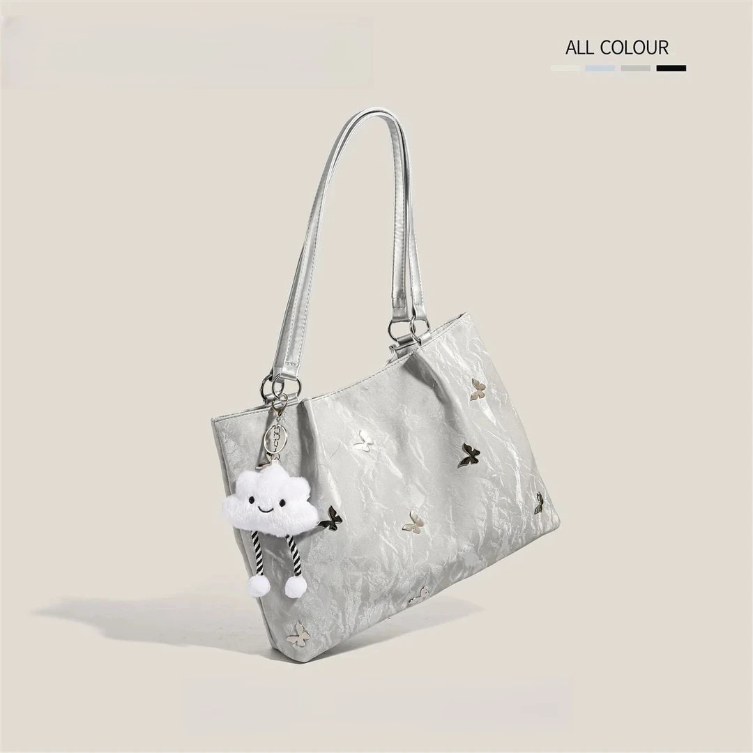 大容量冰川纹蝴蝶托特包2025新款夏天时尚百搭学生上课通勤单肩包