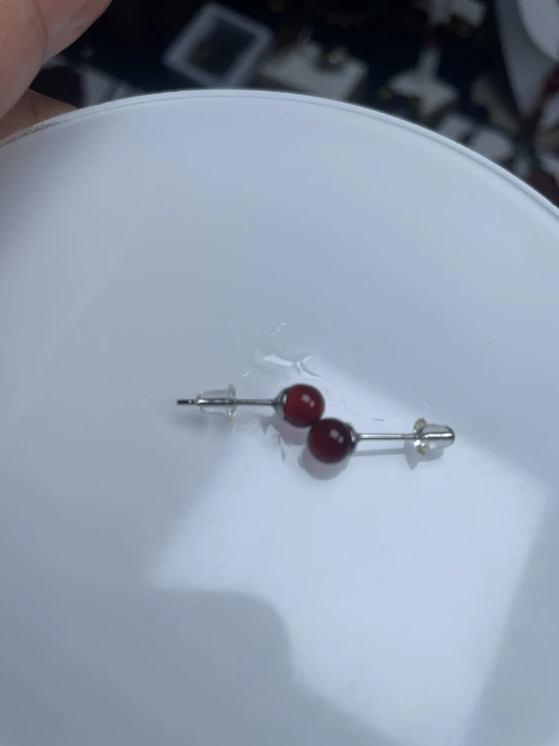 缅甸血珀圆珠耳钉，规格5