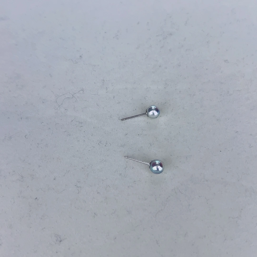 海水珍珠海水akoya真多麻色耳钉5-6mm银S925镶嵌