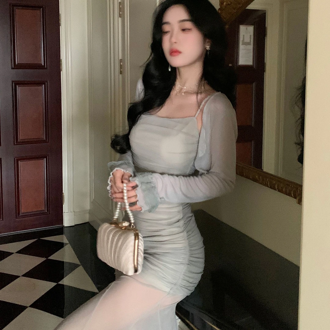 Blovelan琉冰雾色 气质轻薄简约修身显瘦网布长袖开衫防晒衫新款