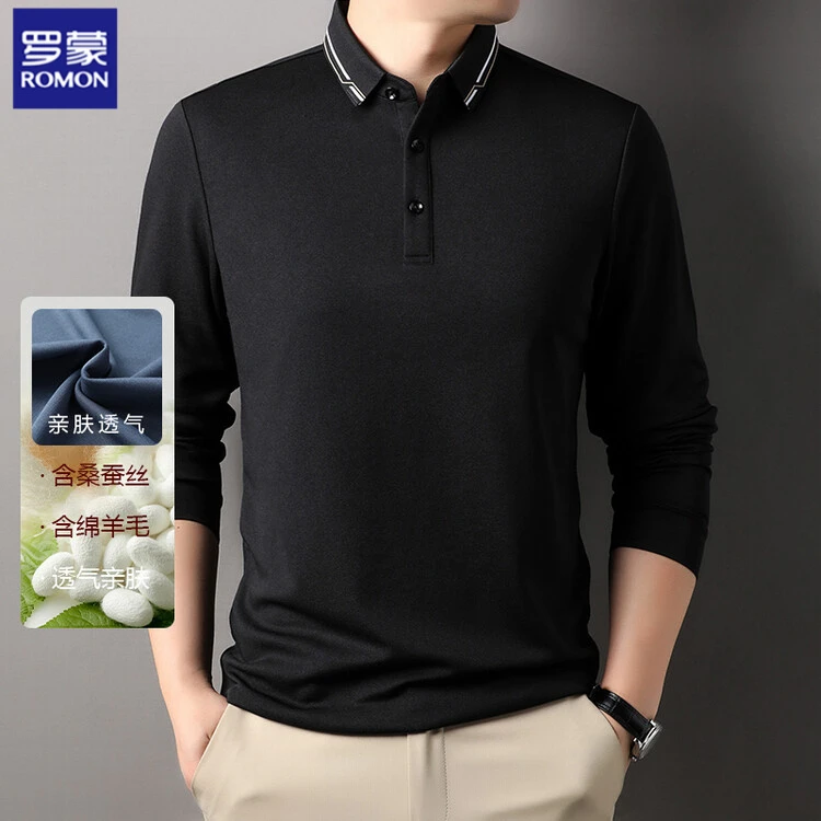 Romon/罗蒙高档男士长袖Polo衫商务休闲时尚亲肤透气