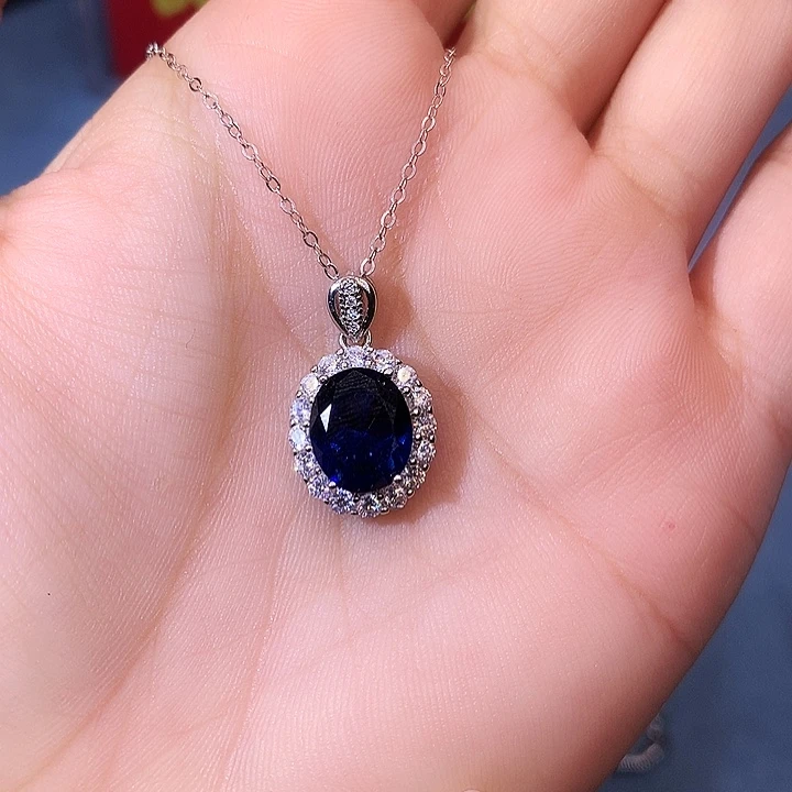 蓝宝石吊坠(赠链)银S925镶嵌