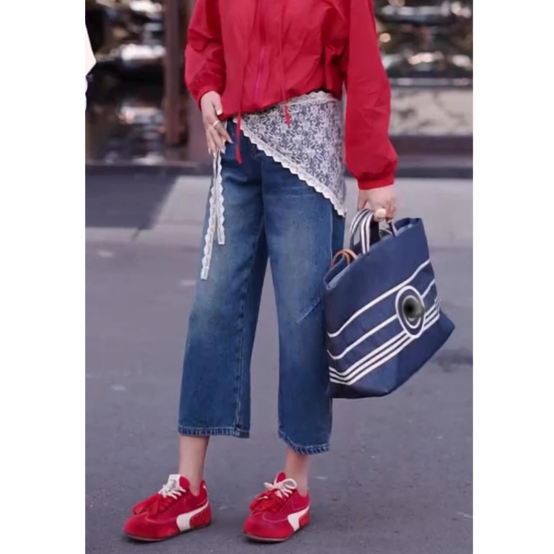 蓝色牛仔裤女士2025年夏季新款爆款裤子显瘦时尚九分裤宽松阔腿裤