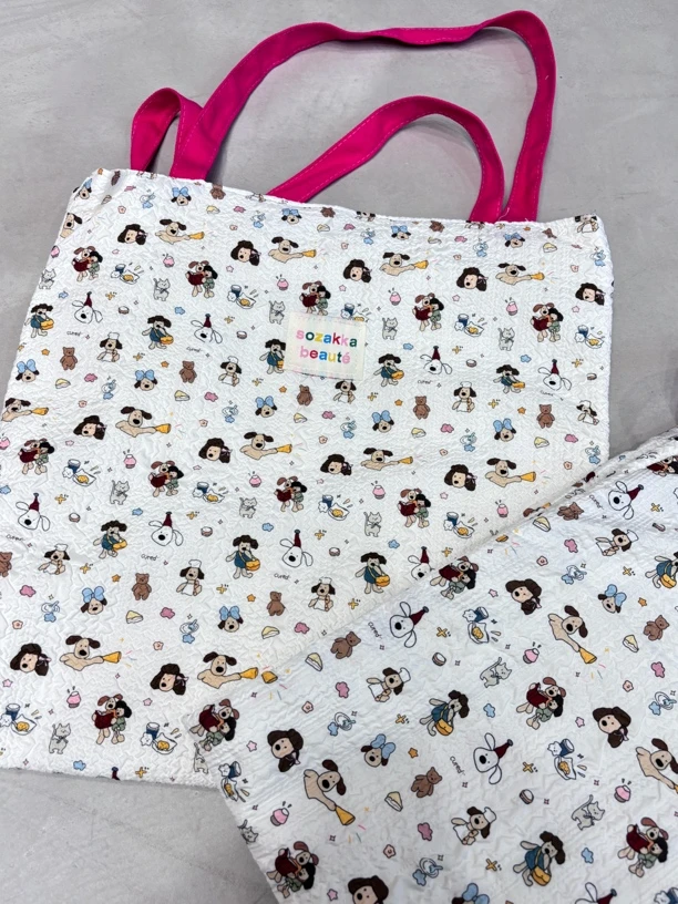 冰淇淋-可爱甜美印花小狗双层帆布包