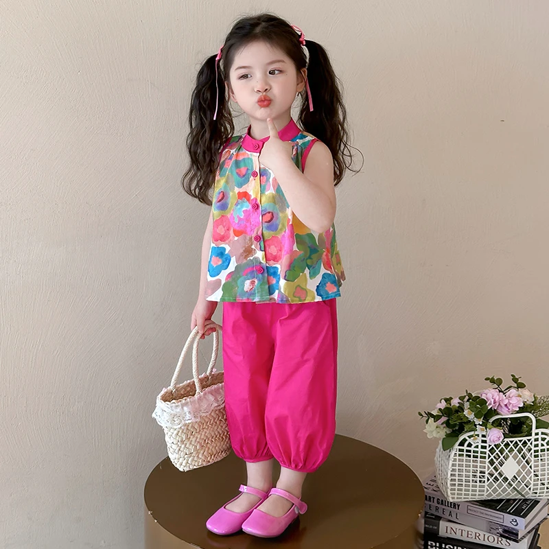 女童无袖背心套装夏款洋气清凉小孩洋气韩范衣服儿童夏装超萌炸街