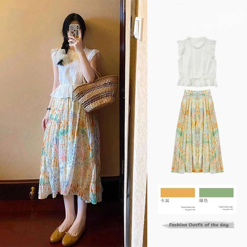 2025新款夏天穿搭一整套初恋清奶甜短裙子碎花吊带连衣裙女夏季