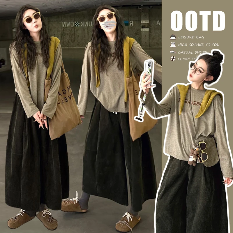 韩系孕妇宽松秋季新款潮流外穿洋气字母上衣百搭显瘦裤裙时髦套装