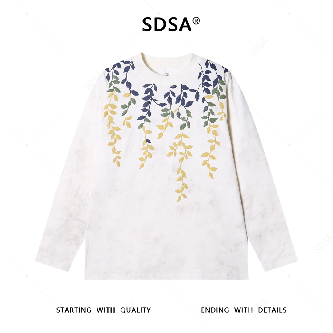 SDSA男士秋冬新款痞帅男装设计师领口印花花卉长袖T恤百搭圆领