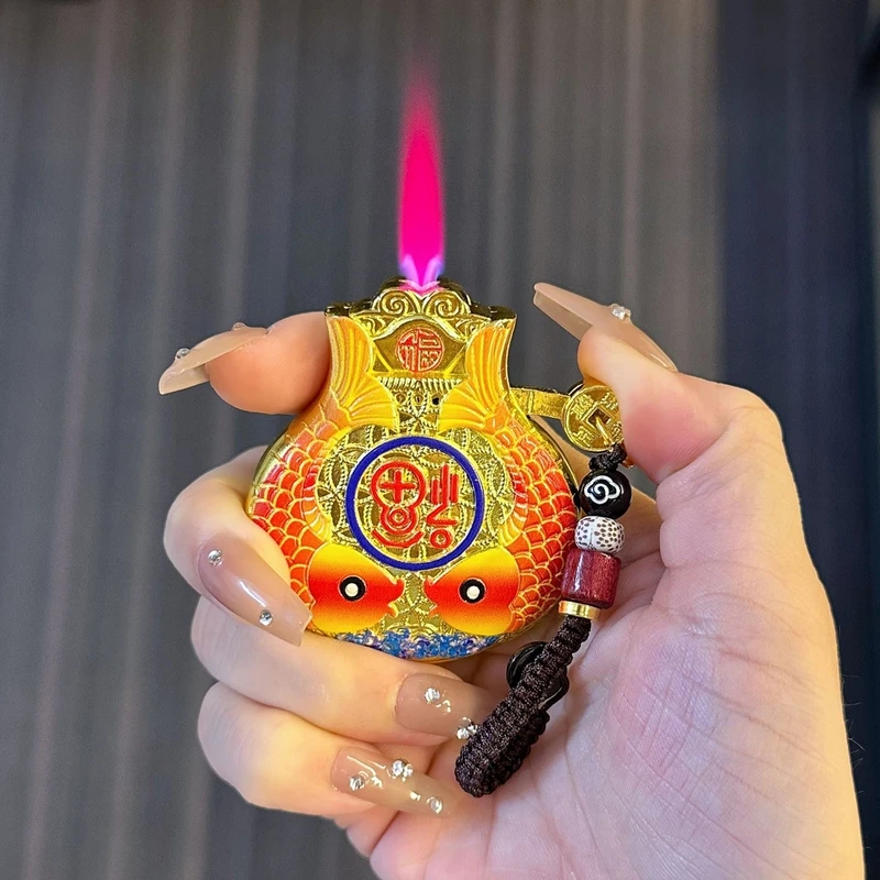 钱袋子打火机双鱼复古雕刻工艺防风充气打火机高档国潮男士礼物