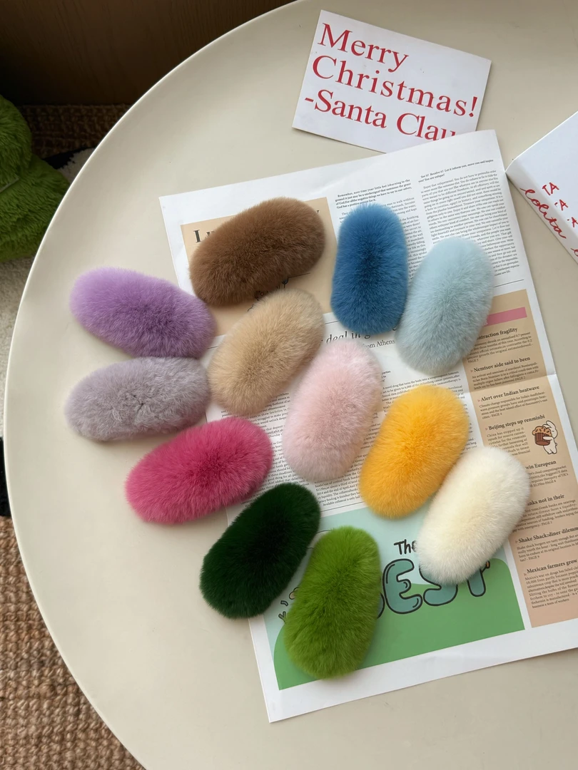 真獭兔毛糖果毛毛发卡发饰可爱bb夹刘海边夹少女毛绒头饰网红